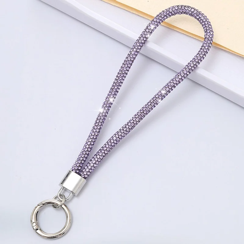 Rhinestones Cell Phone Charms Lanyard Wrist Strap Keychain Pendant Phone Ring Strap - Purple