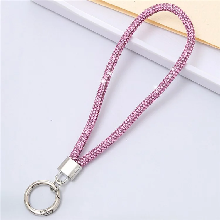 Rhinestones Cell Phone Charms Lanyard Wrist Strap Keychain Pendant Phone Ring Strap - Pink