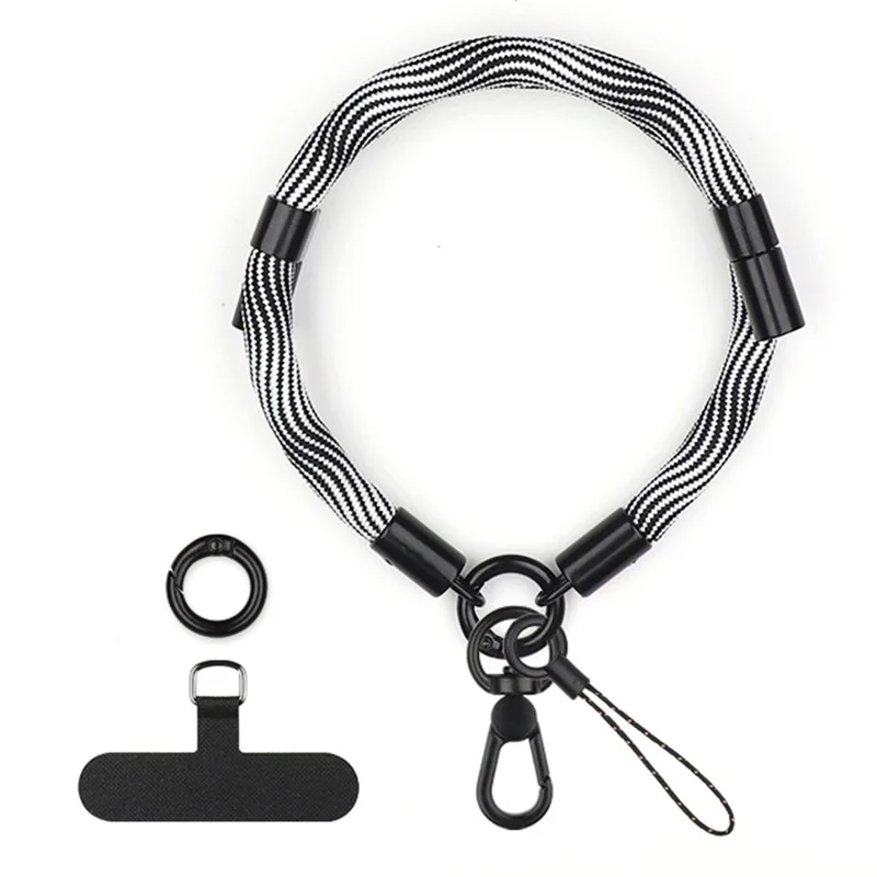 Bulk Purchasing Phone Strap Woven Pattern 8mm Polyester Short Lanyard with Tether Tab, Length: 40cm - Black+White