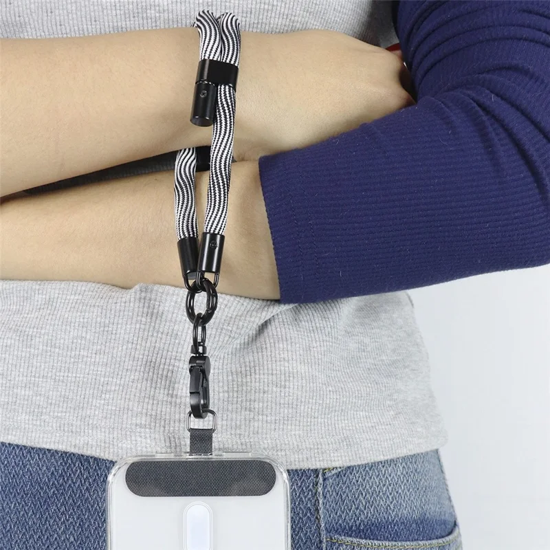 Bulk Purchasing Phone Strap Woven Pattern 8mm Polyester Short Lanyard with Tether Tab, Length: 40cm - Black+White