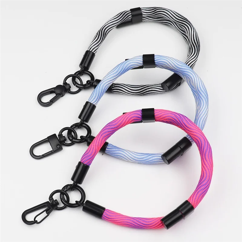 Bulk Purchasing Phone Strap Woven Pattern 8mm Polyester Short Lanyard with Tether Tab, Length: 40cm - Black+White