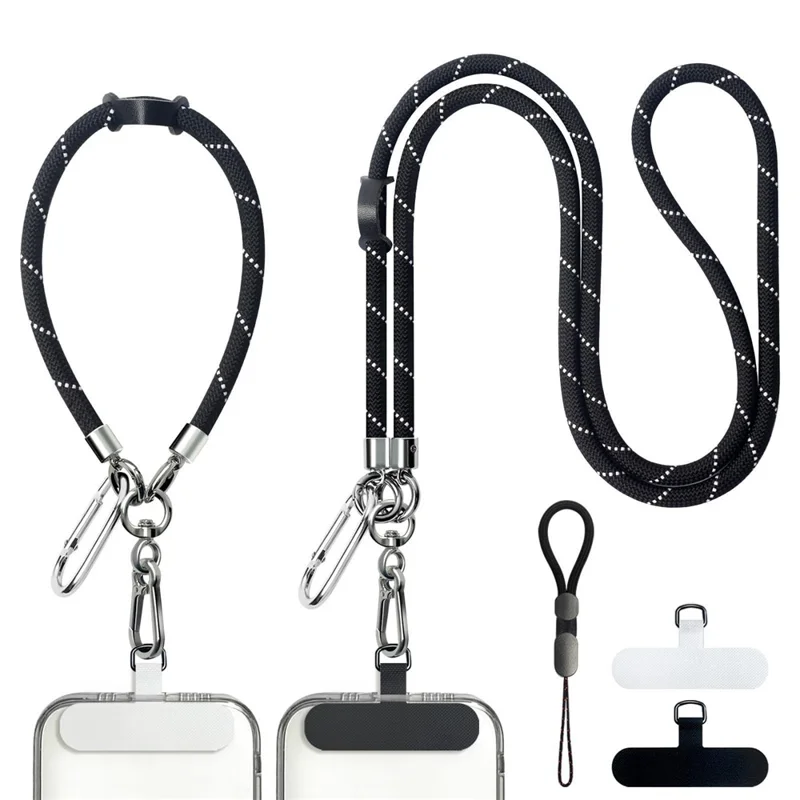 Bulk Purchasing HY-10088 Crossbody Phone Lanyard Polyester Wrist Strap Set with Tether Tab - Black / White