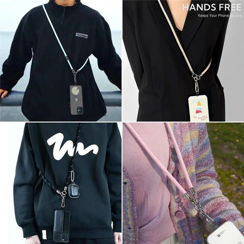 Bulk Purchasing HY-10088 Crossbody Phone Lanyard Polyester Wrist Strap Set with Tether Tab - Black / White