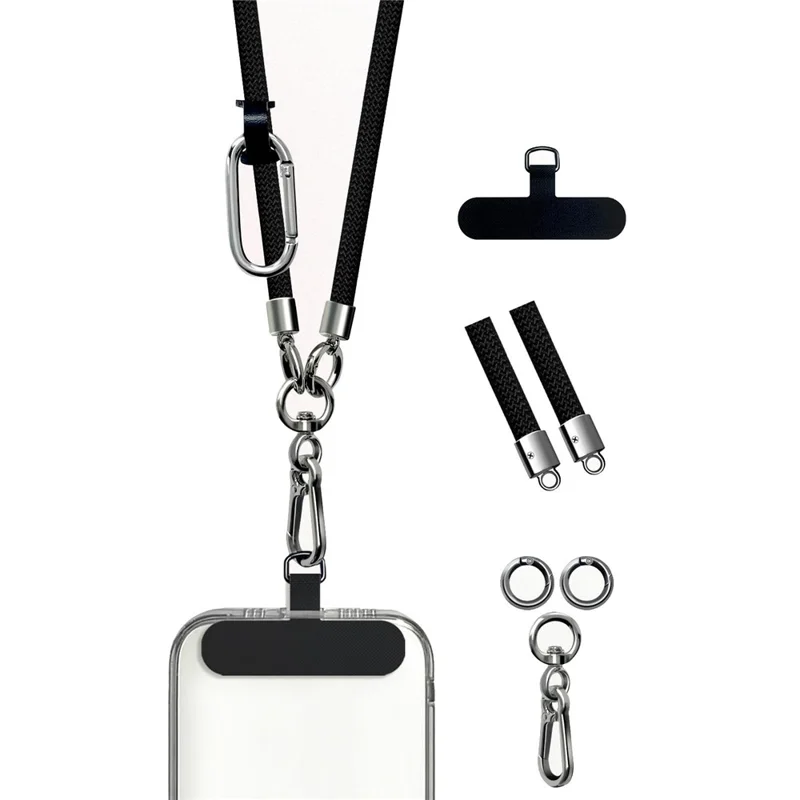 Bulk Purchasing HY-10088 Crossbody Phone Lanyard Polyester Wrist Strap Set with Tether Tab - Black / White