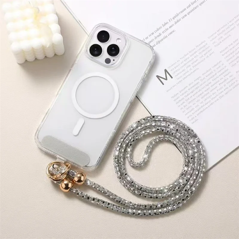 Crystal Beaded Phone Lanyard Crossbody Strap with Tether Tab for Mobile Devices - Crystal Gold