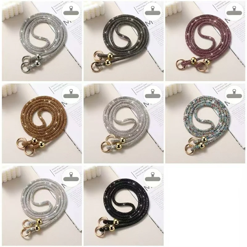 60cm Rhinestone Beaded Phone Lanyard with Tether Tab Adjustable Crossbody Strap - Gold