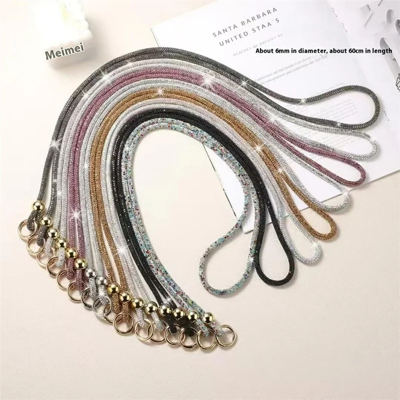 60cm Rhinestone Beaded Phone Lanyard with Tether Tab Adjustable Crossbody Strap - White Gold