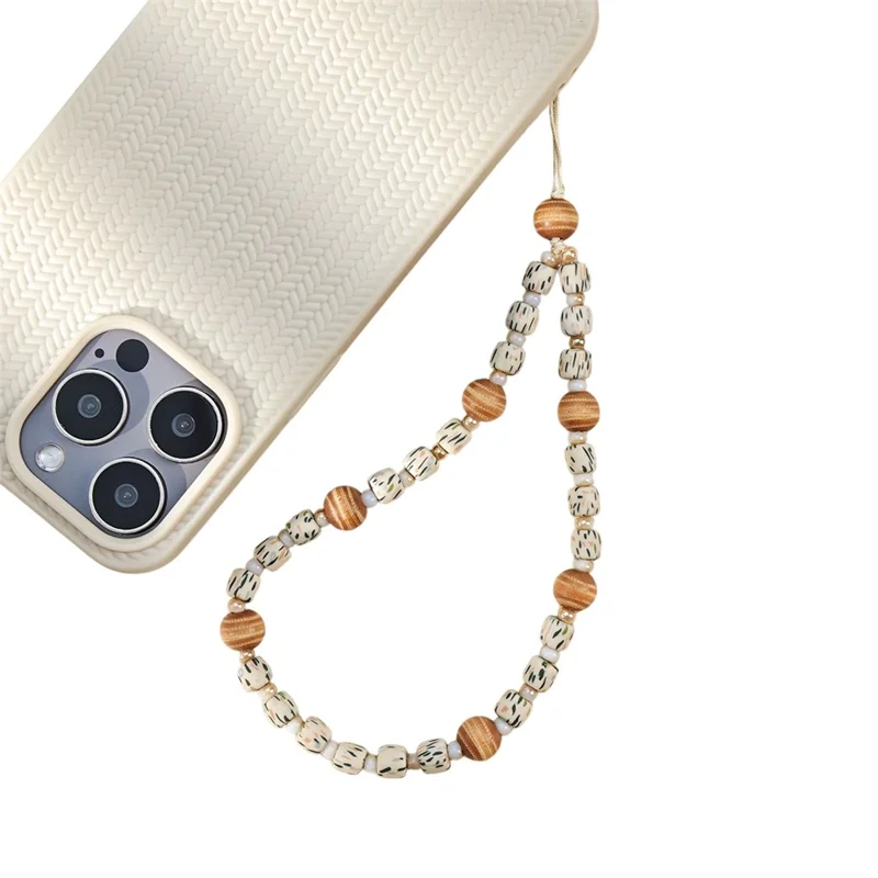 ML466 32cm Wooden Phone Chain Maillard Color Vacation Style Wrist Strap Handcrafted Short Lanyard - Style A
