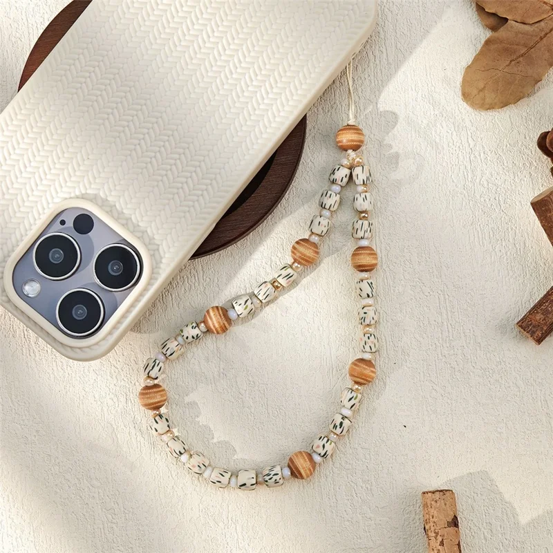 ML466 32cm Wooden Phone Chain Maillard Color Vacation Style Wrist Strap Handcrafted Short Lanyard - Style A