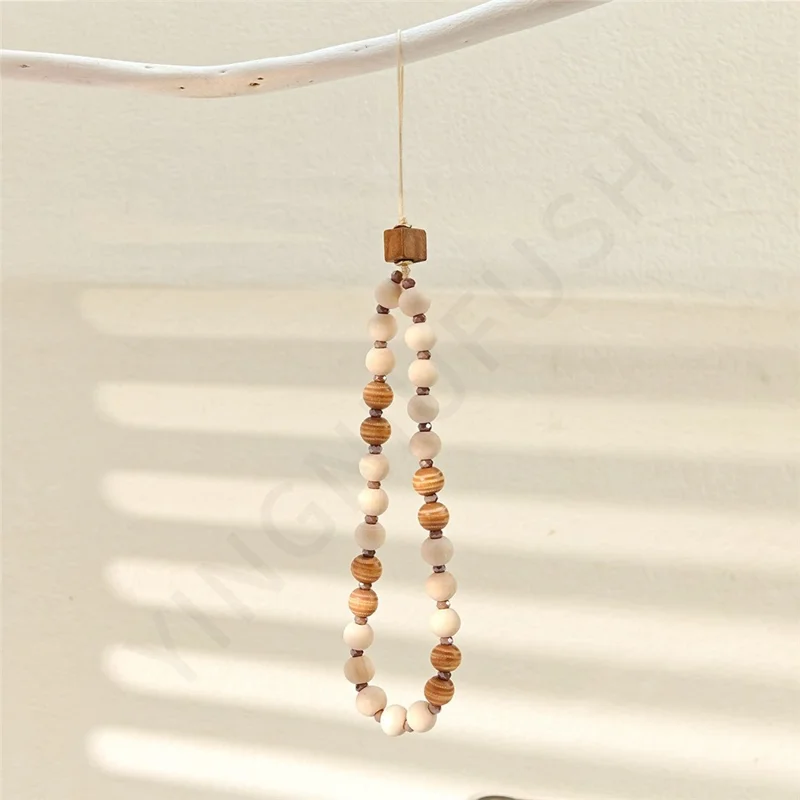 ML466 32cm Wooden Phone Chain Maillard Color Vacation Style Wrist Strap Handcrafted Short Lanyard - Style A