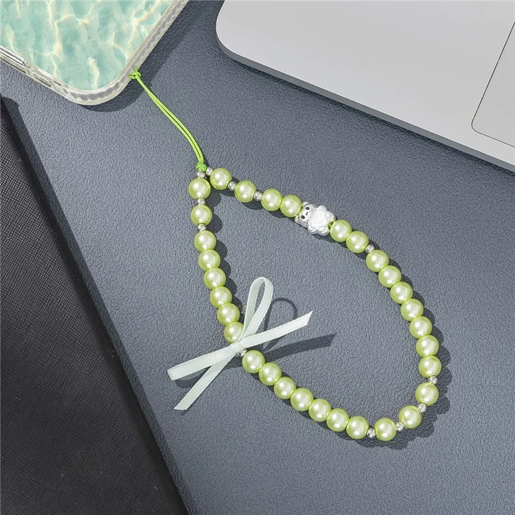 ML442 Creative Pearl Beaded Phone Strap Bow Charm Accessory Lanyard for Bags / Phones - Green