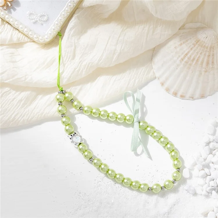 ML442 Creative Pearl Beaded Phone Strap Bow Charm Accessory Lanyard for Bags / Phones - Green