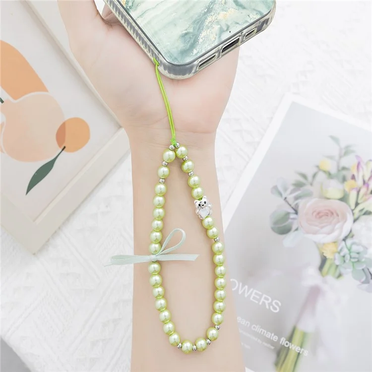 ML442 Creative Pearl Beaded Phone Strap Bow Charm Accessory Lanyard for Bags / Phones - Green