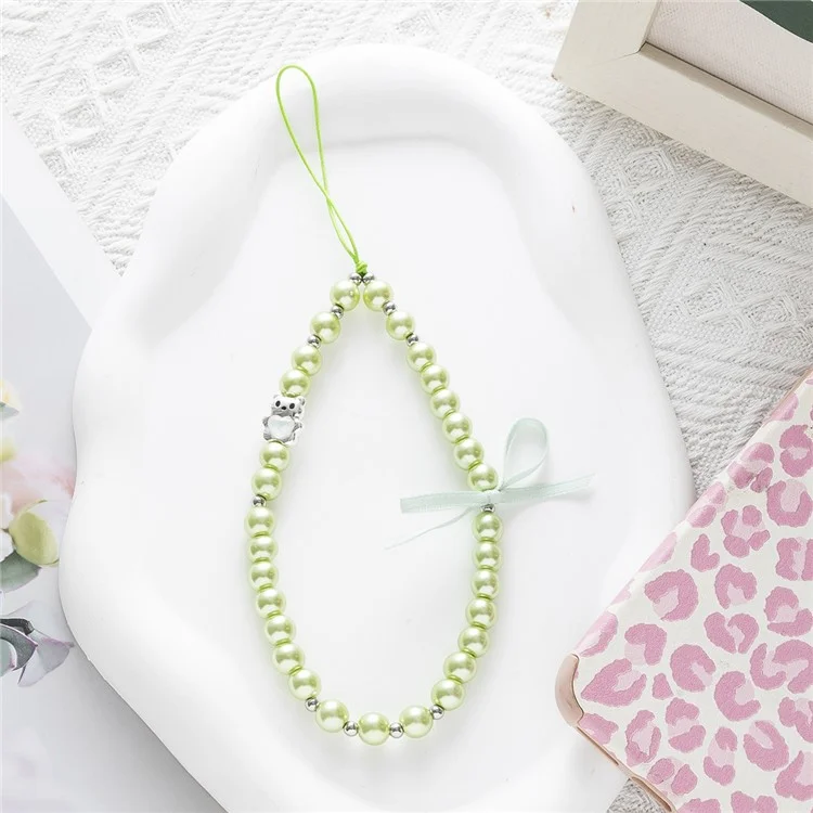 ML442 Creative Pearl Beaded Phone Strap Bow Charm Accessory Lanyard for Bags / Phones - Green