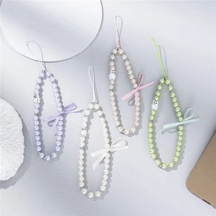 ML442 Creative Pearl Beaded Phone Strap Bow Charm Accessory Lanyard for Bags / Phones - Green
