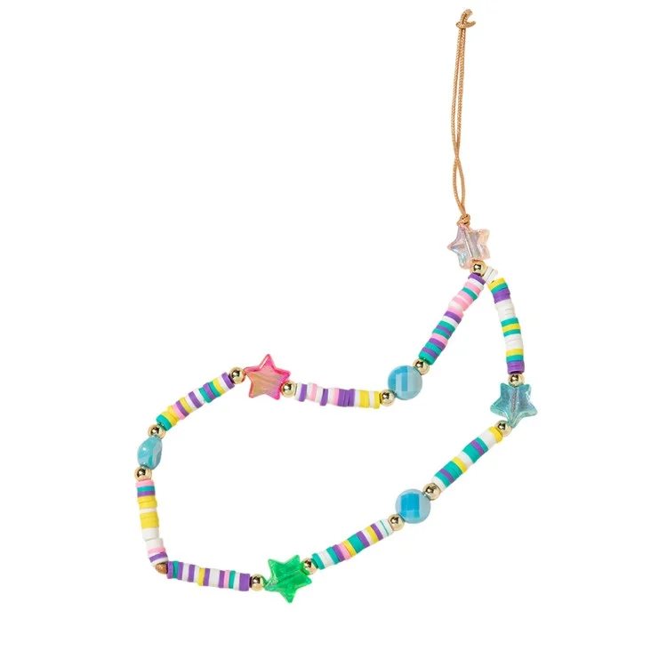ML004 Acrylic Clay Colorful Beads Short Phone Strap Handmade Trendy Lanyard - Five-Pointed Star