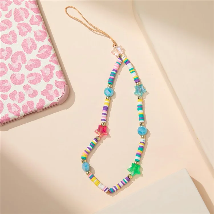 ML004 Acrylic Clay Colorful Beads Short Phone Strap Handmade Trendy Lanyard - Five-Pointed Star