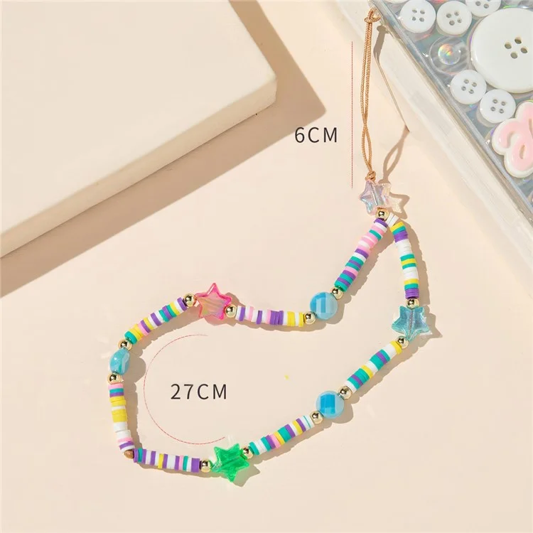 ML004 Acrylic Clay Colorful Beads Short Phone Strap Handmade Trendy Lanyard - Five-Pointed Star