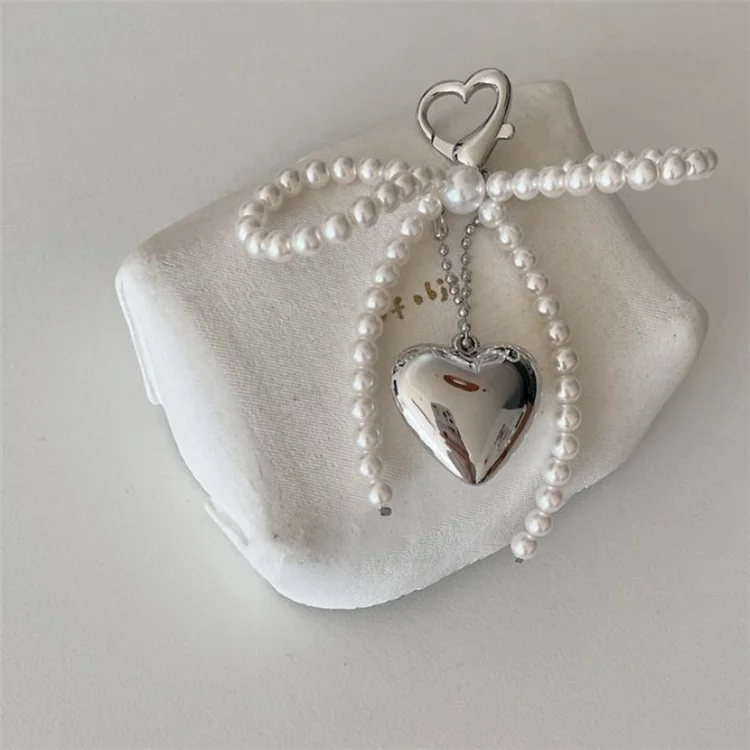 Pingente de Coração com Laço de Borboleta de Pérola Doce com Adesivo de Coração, Acessório de PVC de 25 cm para Decoração de Capas de Celular