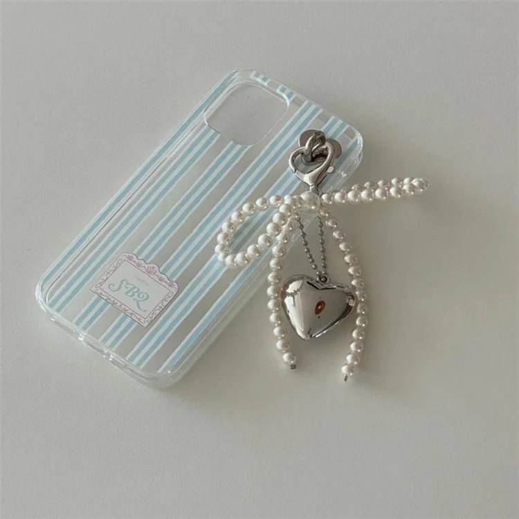 Pingente de Coração com Laço de Borboleta de Pérola Doce com Adesivo de Coração, Acessório de PVC de 25 cm para Decoração de Capas de Celular