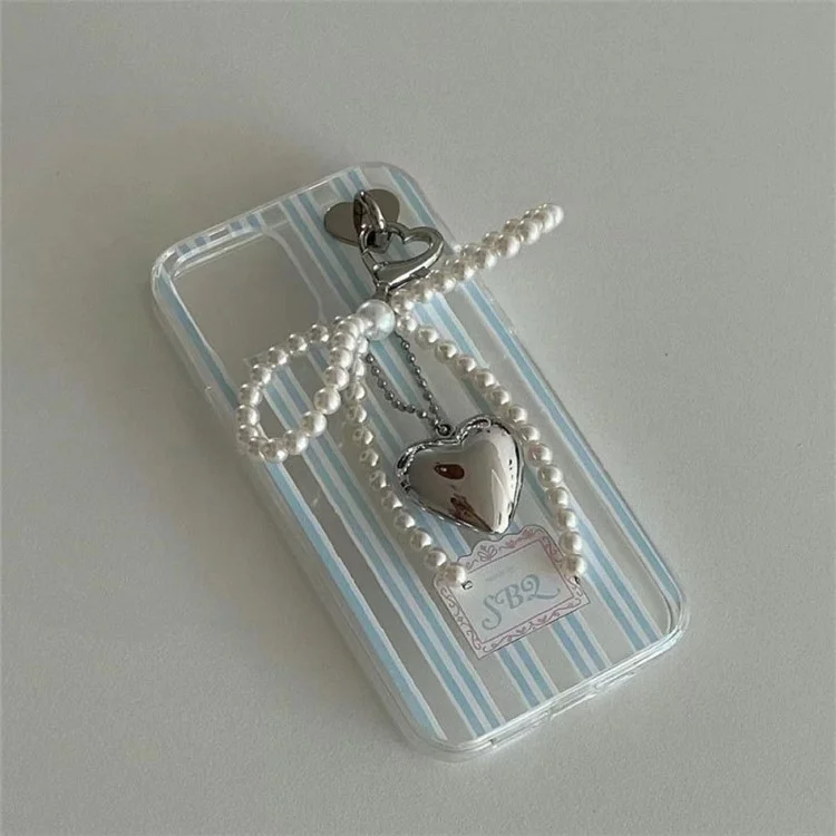 Pingente de Coração com Laço de Borboleta de Pérola Doce com Adesivo de Coração, Acessório de PVC de 25 cm para Decoração de Capas de Celular