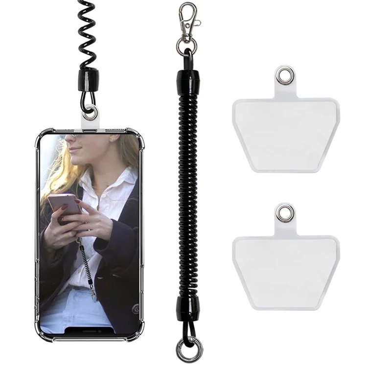 Nastro da polso retrattile universale con 2 patch trasparenti di fermo - Nero con 2 patch trasparenti di fermo 