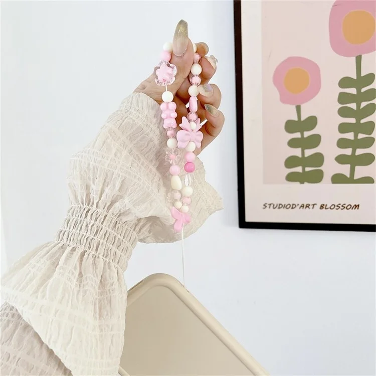 Handmade Beaded Phone Strap Sweet Fresh Style Acrylic 25cm Phone Case Lanyard for Girls - Bear