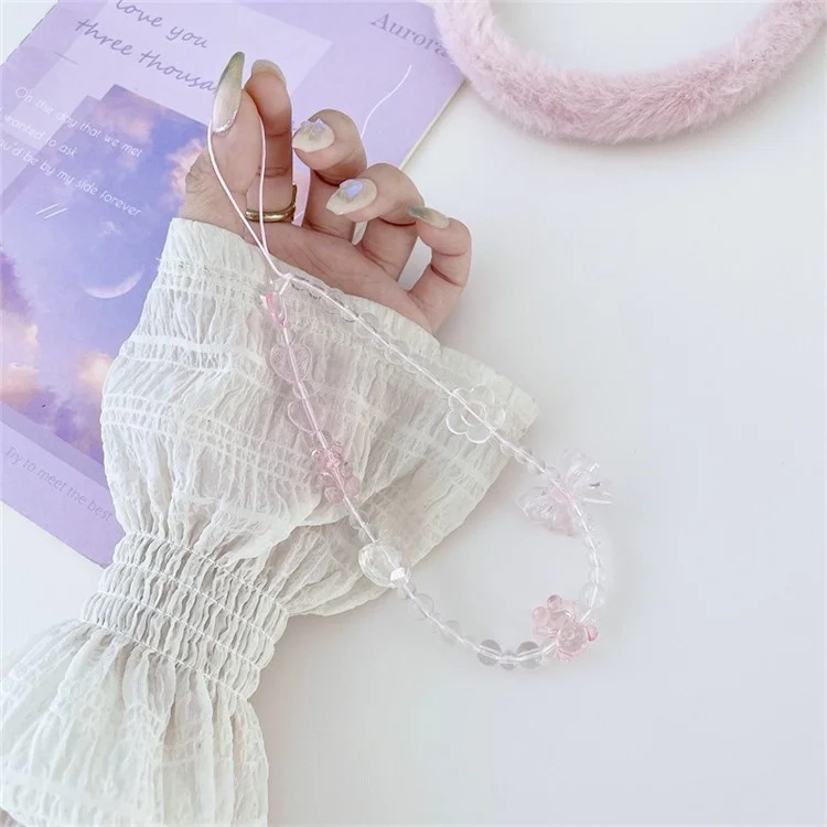 Handmade Beaded Phone Strap Sweet Fresh Style Acrylic 25cm Phone Case Lanyard for Girls - Bear