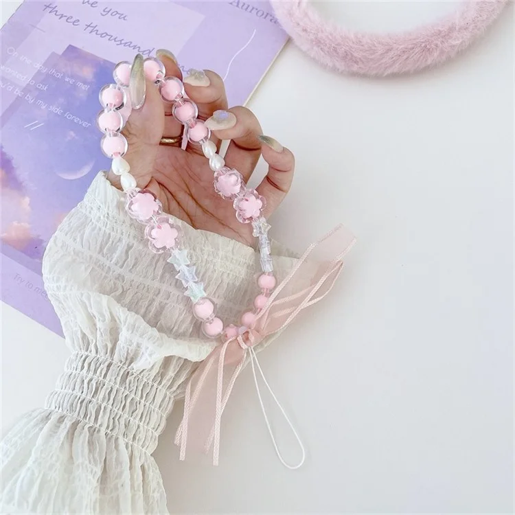 Handmade Beaded Phone Strap Sweet Fresh Style Acrylic 25cm Phone Case Lanyard for Girls - Bear
