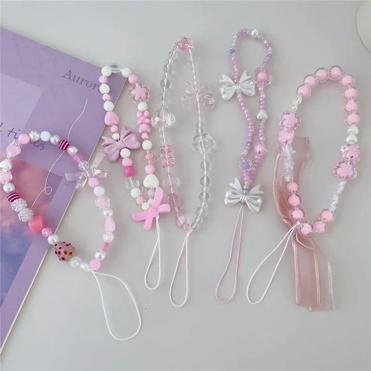 Handmade Beaded Phone Strap Sweet Fresh Style Acrylic 25cm Phone Case Lanyard for Girls - Bear