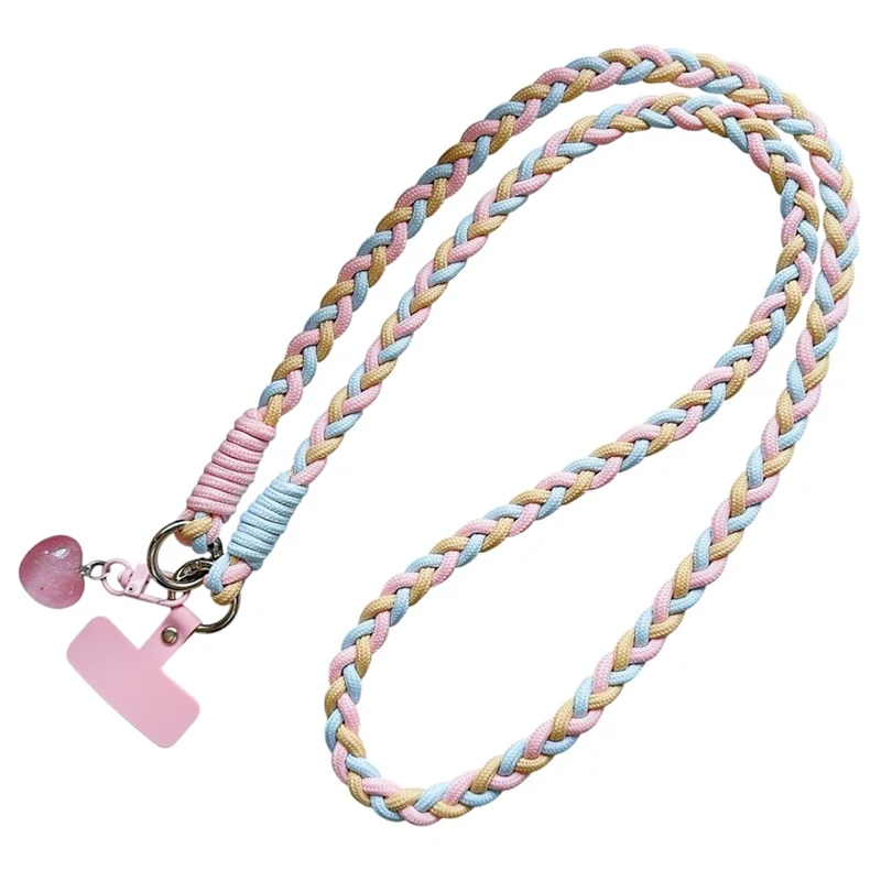 XSGCS Fashionable Crossbody Phone Lanyard Braided Polyester Anti-Lost Strap with Heart Pendant - Style 1