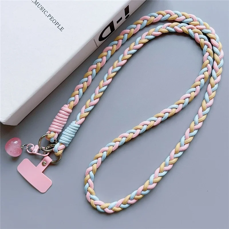XSGCS Fashionable Crossbody Phone Lanyard Braided Polyester Anti-Lost Strap with Heart Pendant - Style 1