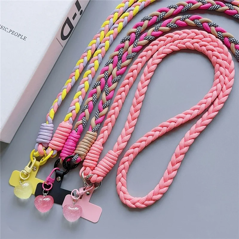XSGCS Fashionable Crossbody Phone Lanyard Braided Polyester Anti-Lost Strap with Heart Pendant - Style 1