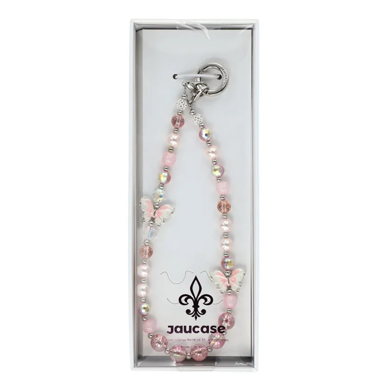 JAUCASE AJ032 Crystal Beaded Phone Chain with Tether Tabs Butterfly Design Lanyard 30cm Length