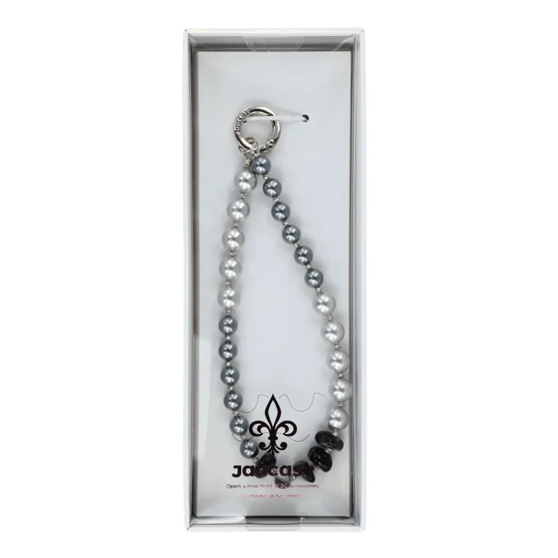 JAUCASE XA017 Natural Pearl Phone Chain with Tether Tabs Black Pearl Series Portable Lanyard 30cm Length