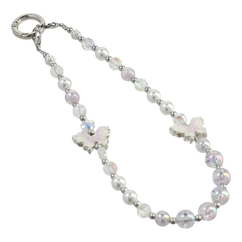 JAUCASE AJ033 Crystal Butterfly Phone Chain with Tether Tabs Colorful Beads Strap 30cm Length
