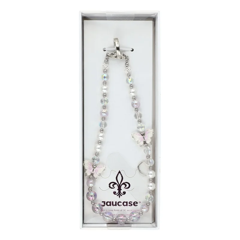 JAUCASE AJ033 Crystal Butterfly Phone Chain with Tether Tabs Colorful Beads Strap 30cm Length