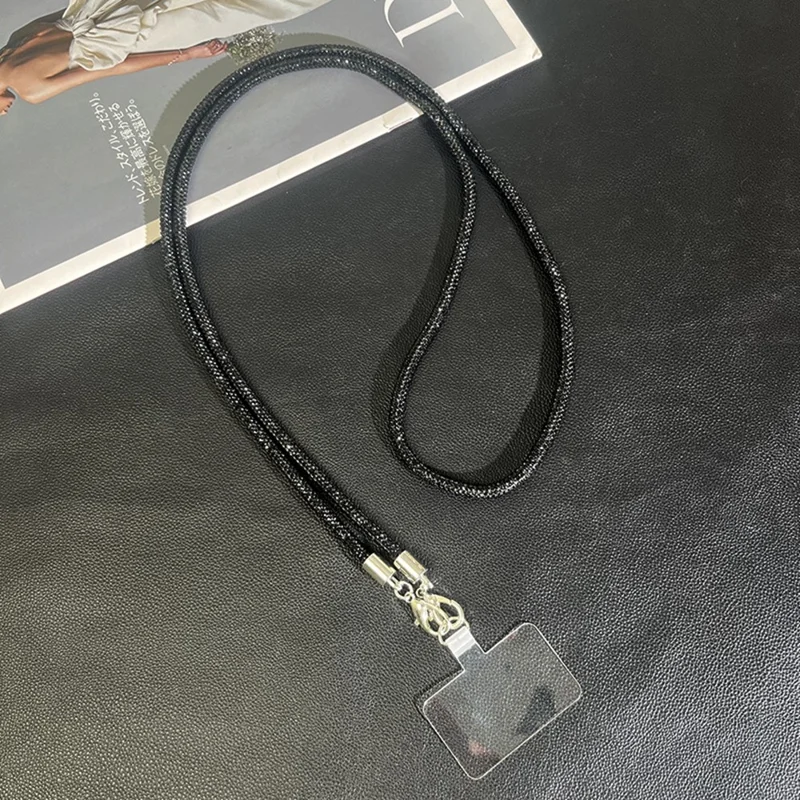 68cm Phone Case Strap Crossbody Chain Luxury Style Pendant Decorative Lanyard for Mobile Devices - Black