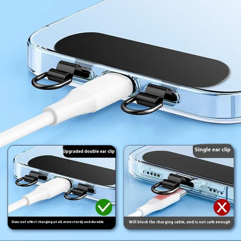 Ultra Thin Metal Phone Tether Tab with Double Clips for Phone Case, Lanyard Patch - Black