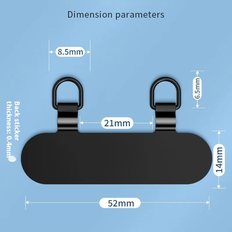 Ultra Thin Metal Phone Tether Tab with Double Clips for Phone Case, Lanyard Patch - Black