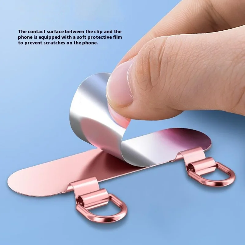 Linguetta sottile in metallo per telefono con doppio clip per custodia del telefono, patch per laccio - Oro rosa