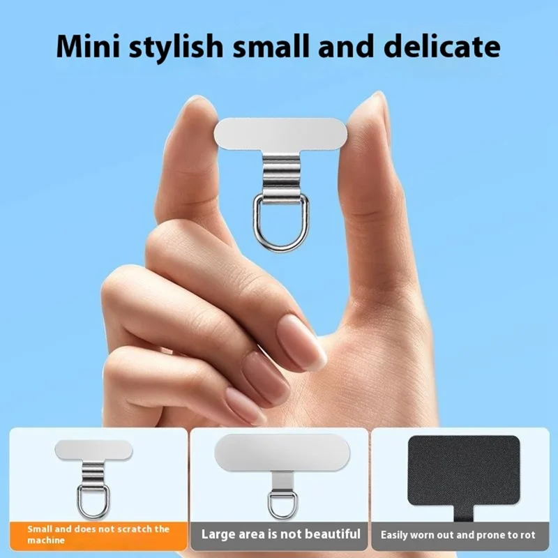 Mini Phone Case Tether Tabs Ultra Thin Metal Phone Lanyard Patch for Silent Hole / Charging Port - Silver