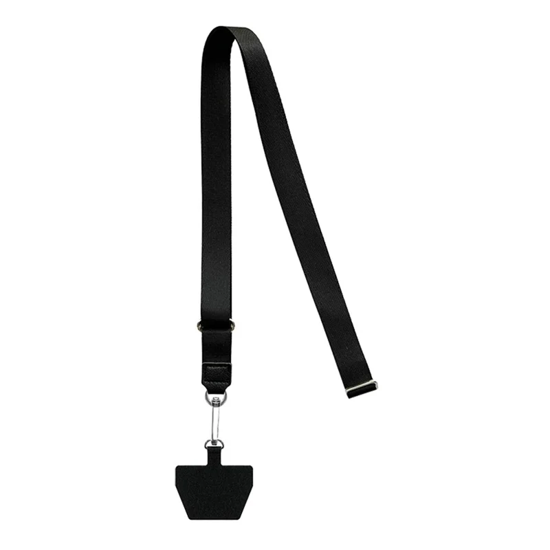Alça ajustável de telefone transversal Corda trançada com alça larga Suporte simples de identificação com ajuste de comprimento - Preto
