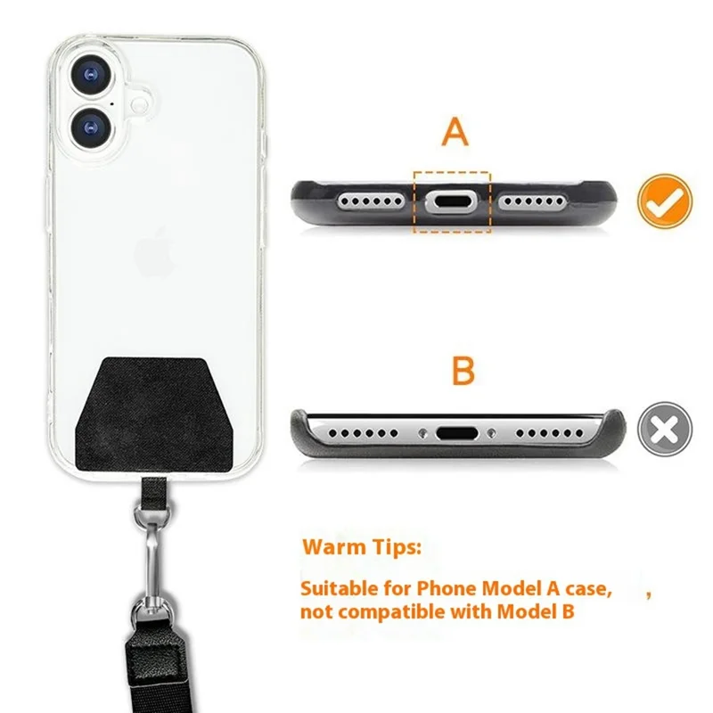 Alça ajustável de telefone transversal Corda trançada com alça larga Suporte simples de identificação com ajuste de comprimento - Preto