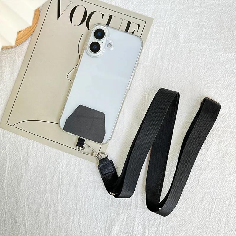 Alça ajustável de telefone transversal Corda trançada com alça larga Suporte simples de identificação com ajuste de comprimento - Preto