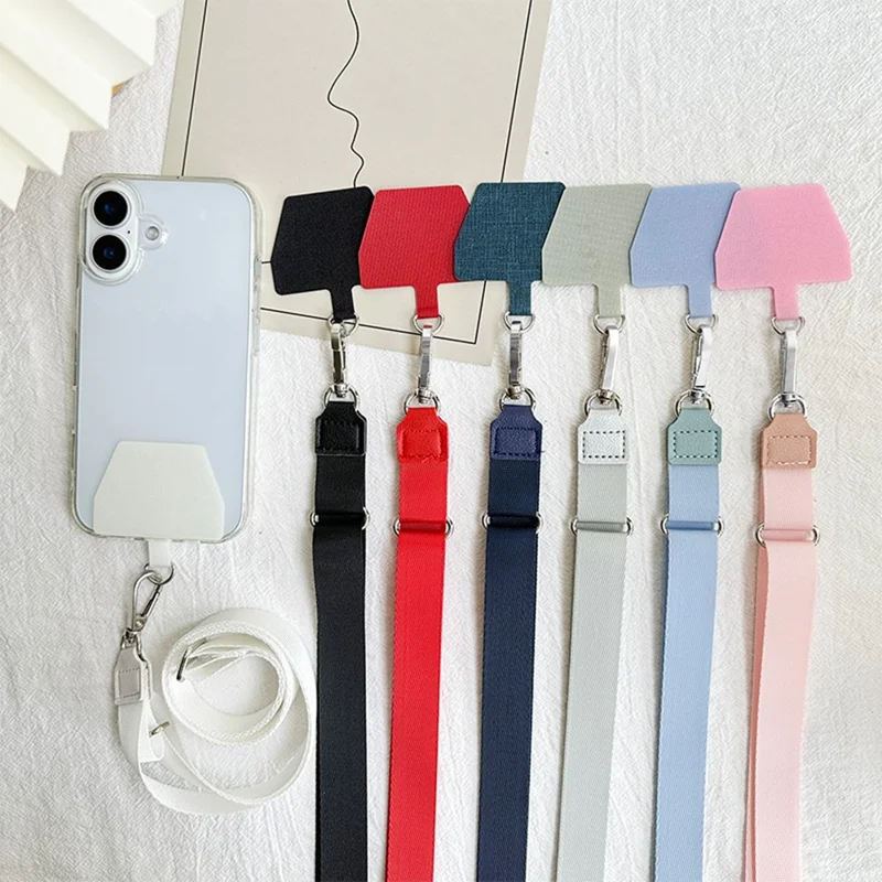 Alça ajustável de telefone transversal Corda trançada com alça larga Suporte simples de identificação com ajuste de comprimento - Preto