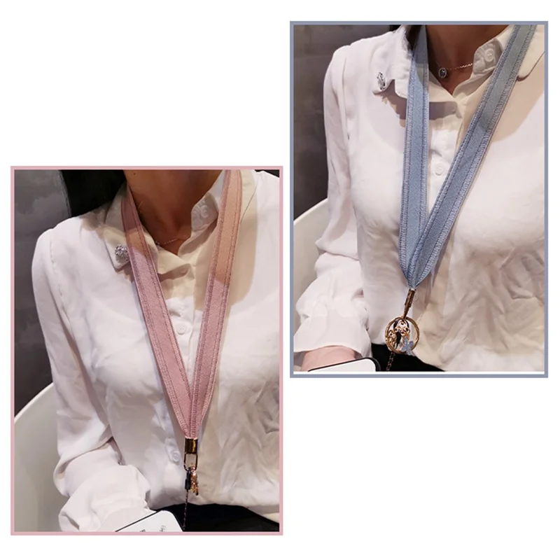 Universal Phone Lanyard Key Ring Cellphone Neck Strap Hanging Rope with Metal Clover Pendant - Sky Blue