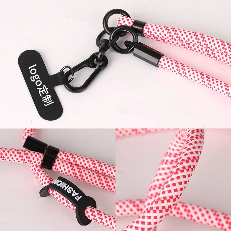 Lanière de téléphone ajustable de 7 mm, sangle de téléphone antidérapante avec cordon tour de cou pour extérieur - Rouge / Blanc