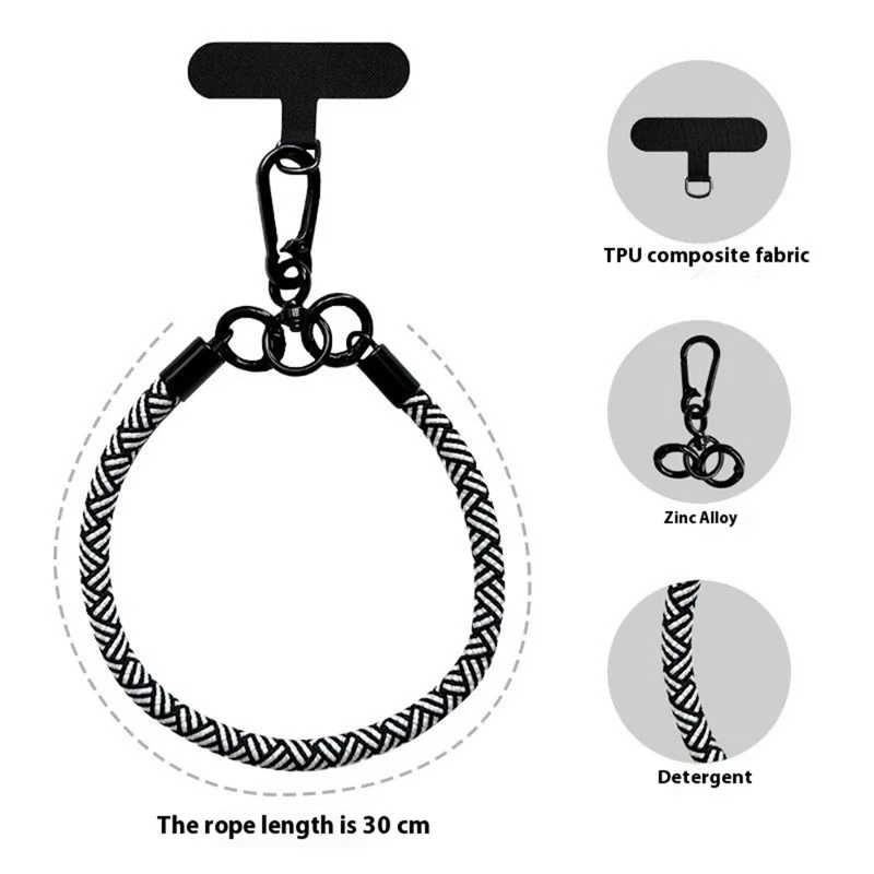 Phone Wrist Strap Short Braided Lanyard Detachable Anti-Lost Hanging Chain for Men / Women - Black
