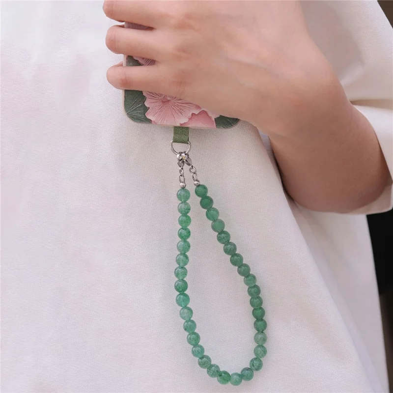 YISIXICI SJL0004 Bracelet Charm en Cristal de Fraise Verte avec Lanière de Poignet pour Téléphone en Perles Rondes de 8 mm